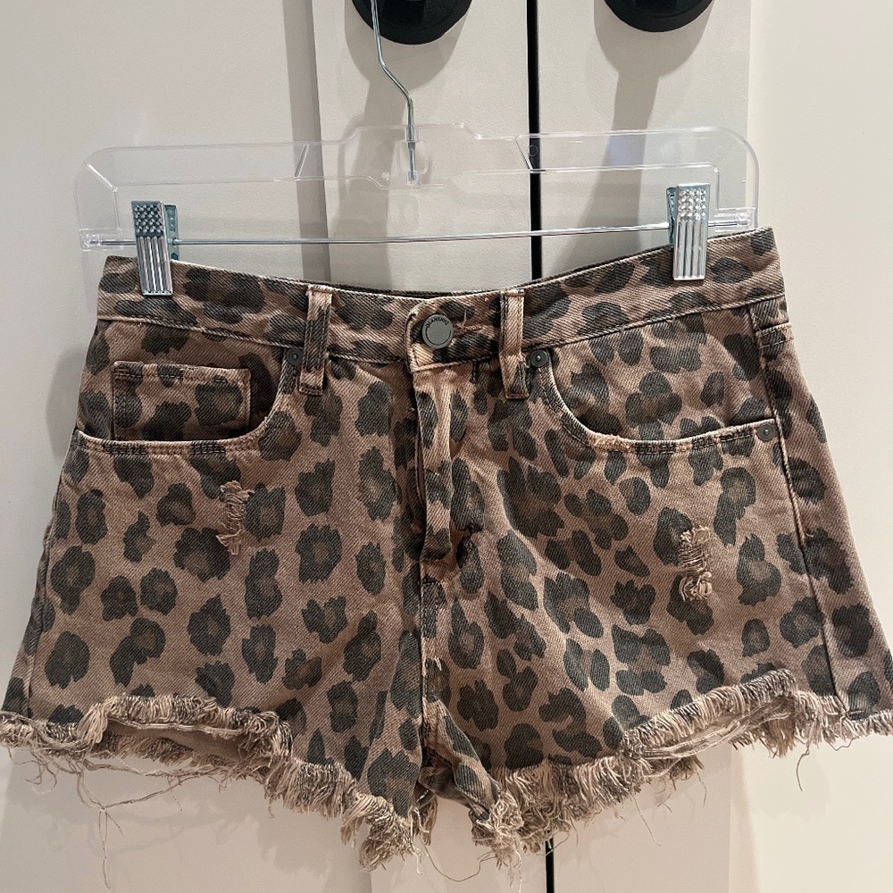 Blank NYC Leopard Print Denim Shorts